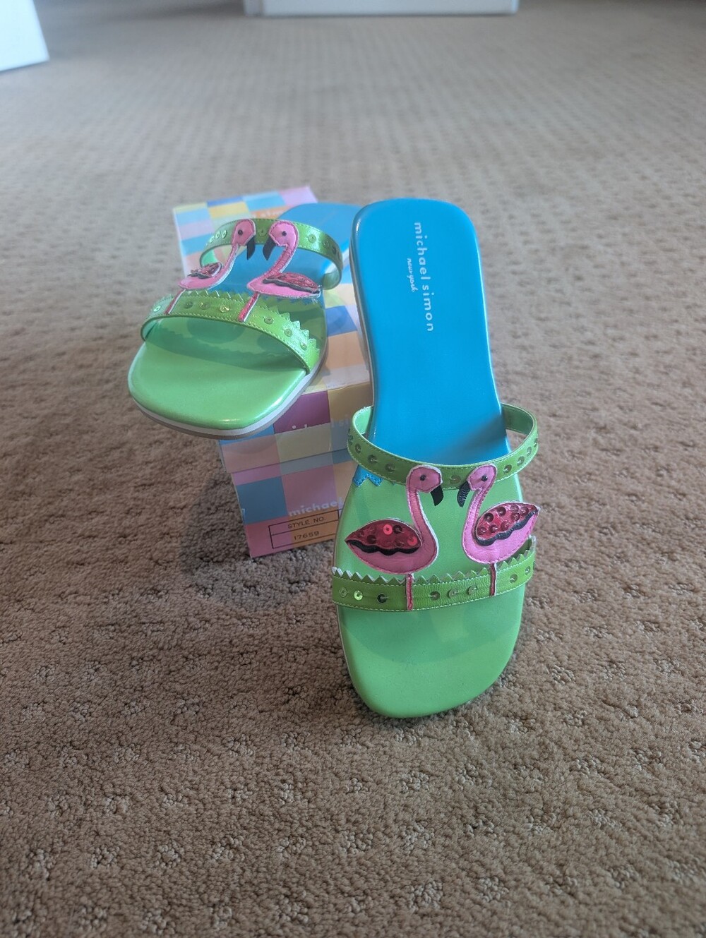 Michael Simon Size 8 Flamingo Sandals Green Pink Blue - Picture 2 of 8